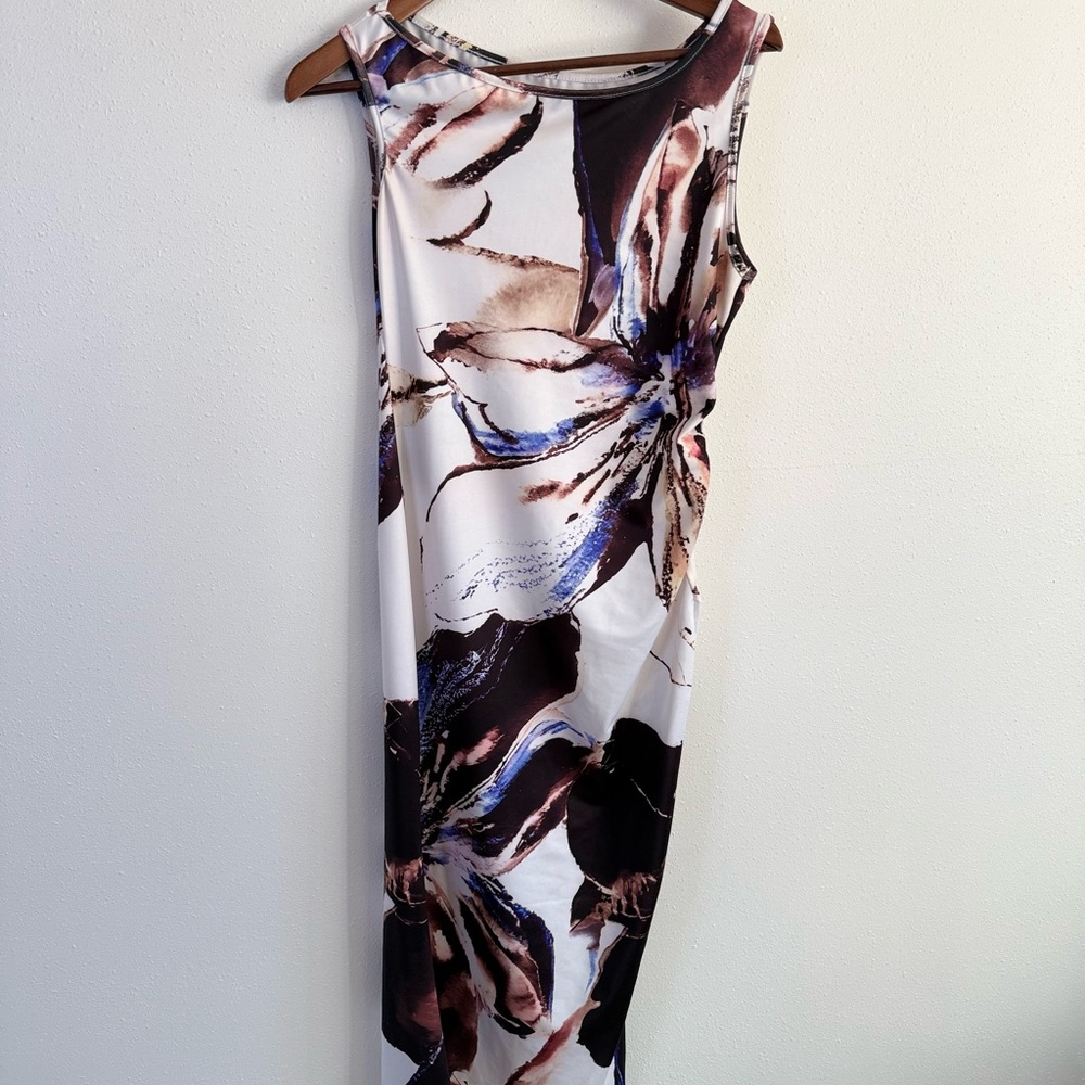 Floral Bodycon Midi Dress Ruched Waist Cocktail Wedding Guest S - Picture 10 of 10